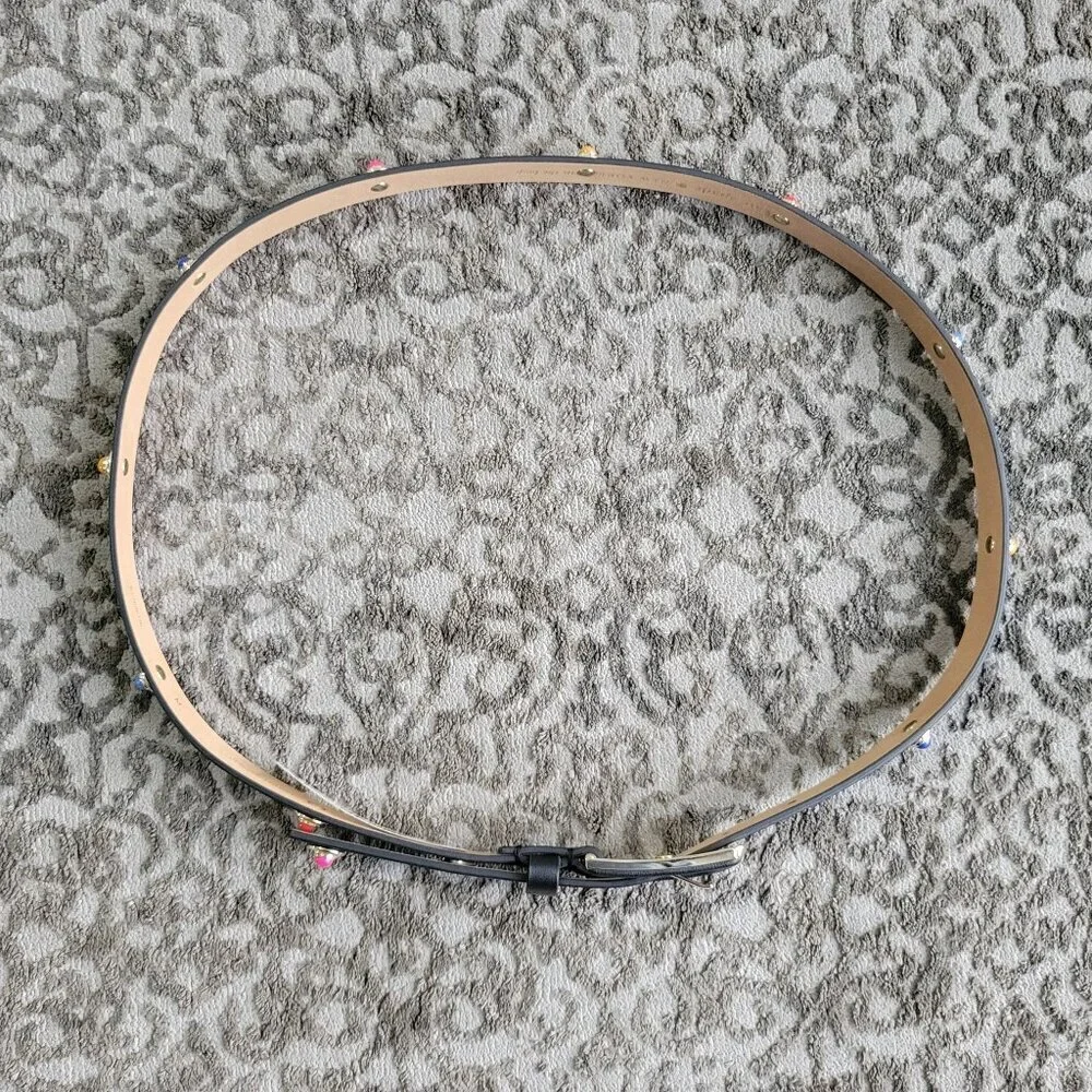 NWT-Kate Spade New York In The Loop Black Leather Belt-colored Embellishments